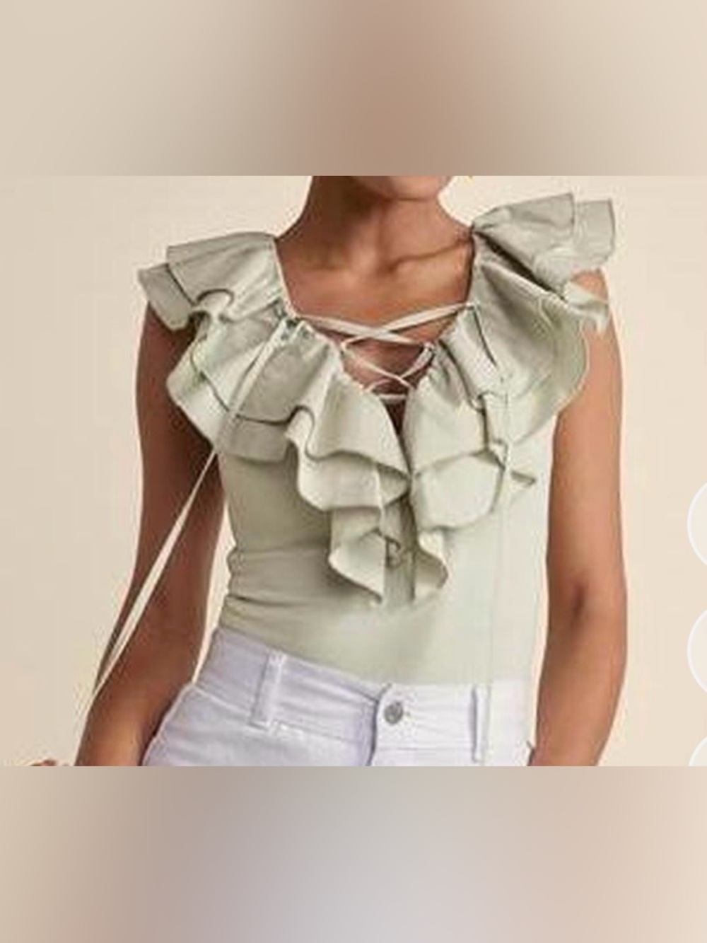 VENUS Ruffle Lace-Up Bodysuit in Light Sage